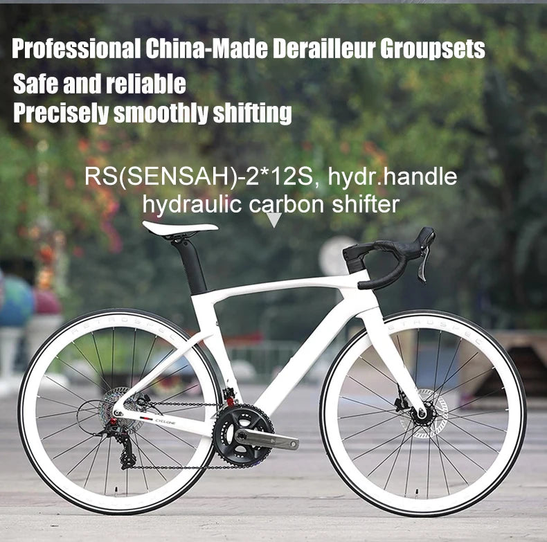 TWITTER CYCLONE Carbon Wheel Road Bike 2X12S SENSAH Derailleur Adult Men's Carbon Hydr Disc Bicycle With Inner-Cables Routing