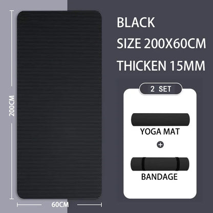 Thickened 15mm NBR Yoga Mat Double-sided Anti Slip Sports Fitness Mat Sports Yoga and Pilates Gymnastics Mat Fitness Equipment