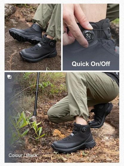 Baasploa Men Outdoor Sneakers Anti Splash Water Rotating Button Hiking Shoes Comfort High-Top Trekking Walking Shoes Non-Slip