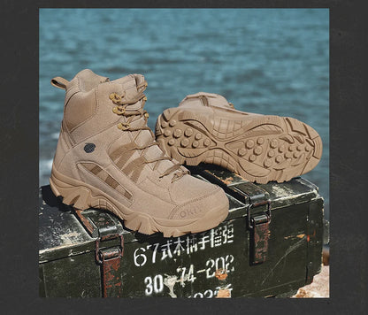 Hiking Men Shoes Mid-top Outdoor Comfortable Anti-slip Combat  Boots Men Shoes Thick-soled Sporty Keep Warm Casual Men Shoes