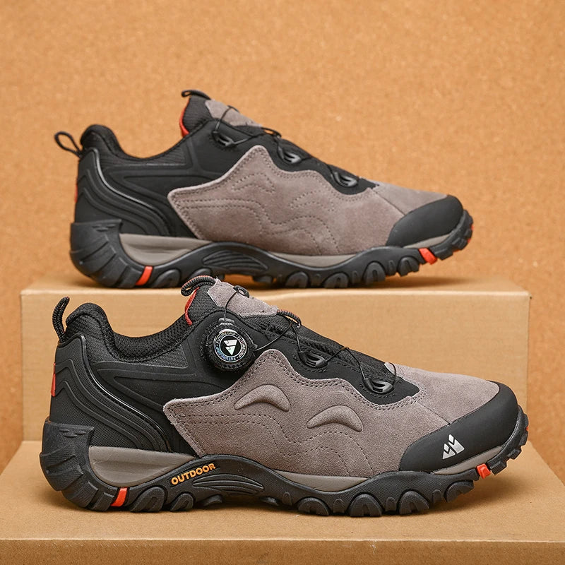 HIKEUP-Leather Shoes for Men, Outdoor Hiking Shoes, Tourist Trekking Sneakers, Mountain Climbing Trail Jogging Shoes, Turnbuckle