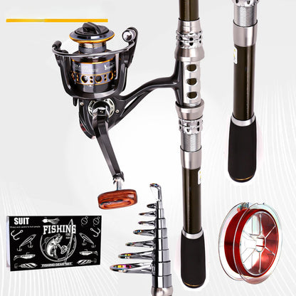 Carbon Luya Rod Wheel Set Sea Fishing Rod Telescopic Fishing Rod Rotating Reel Travel Sea Freshwater Fishing Set