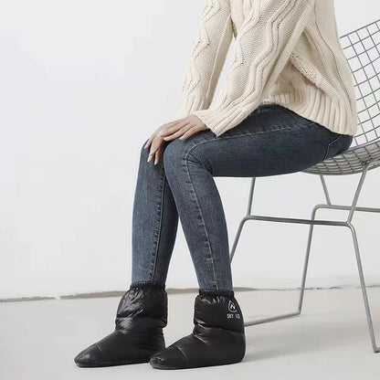 Winter Outdoors Shoe Covers White Duck Down Camping Slippers Warm Socks for Sleeping Bag Indoors Warm Boots Waterproof