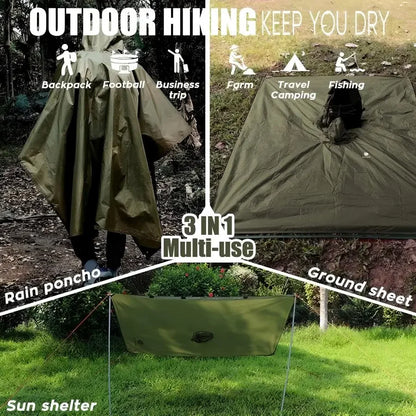 YANBIGUO 3-In- 1pc Multifunctional Lightweight Rain Poncho with Hood - Outdoor Camping Tent Mat, Hiking and Cycling Rain Cover