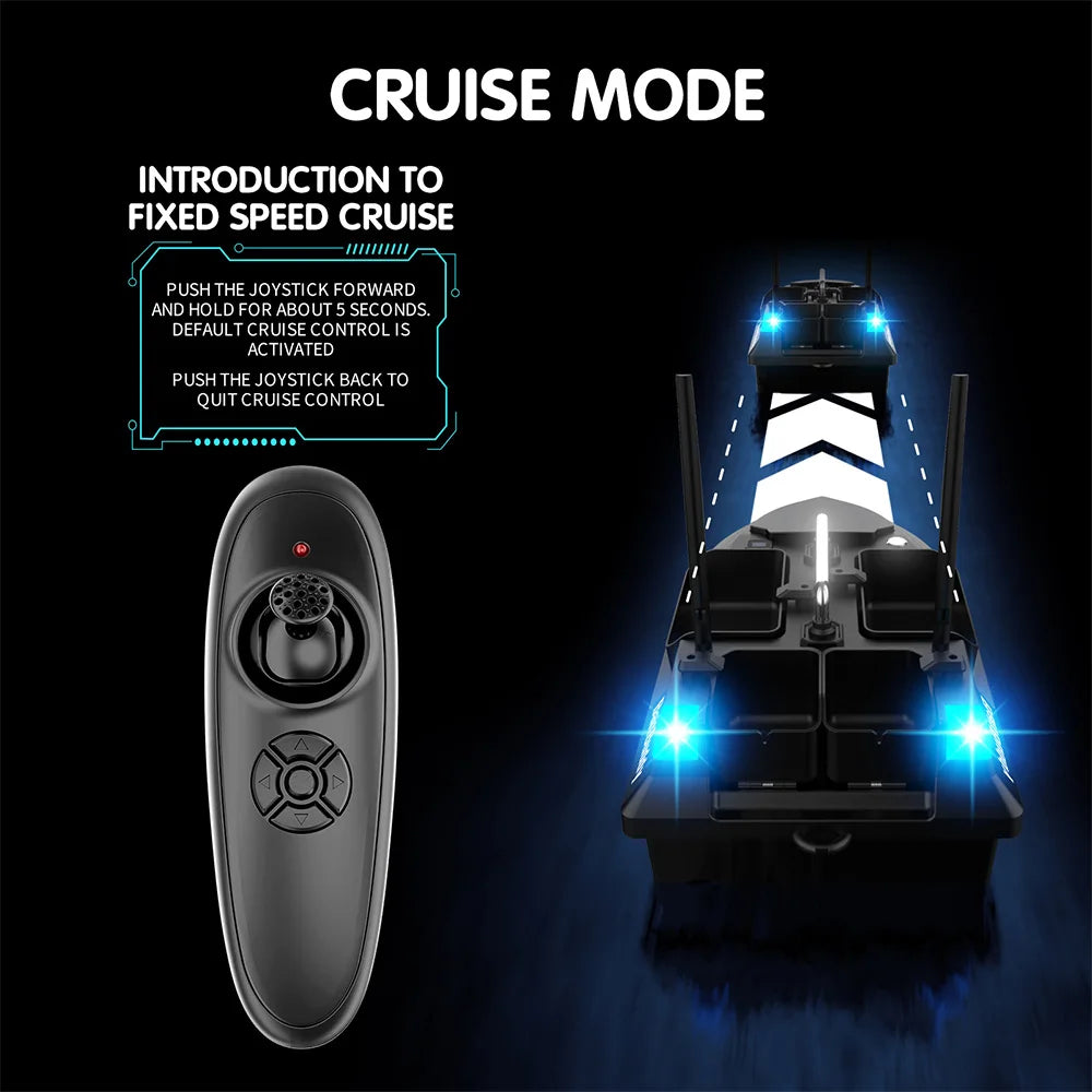 MBLN Bait Boat with 4 Independent Hoppers,Dual Antennas for 500m Range, Dual Power Supply, Front & Rear Lights for Night Fishing