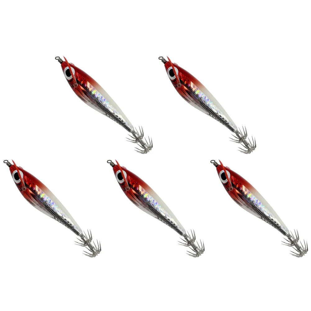 1/5PCS Laser Luminous Floating Horizontal Wood Shrimp Egi Lure Squid Jigging Shrimp Hook Octopus Cuttlefish Night Fishing Baits