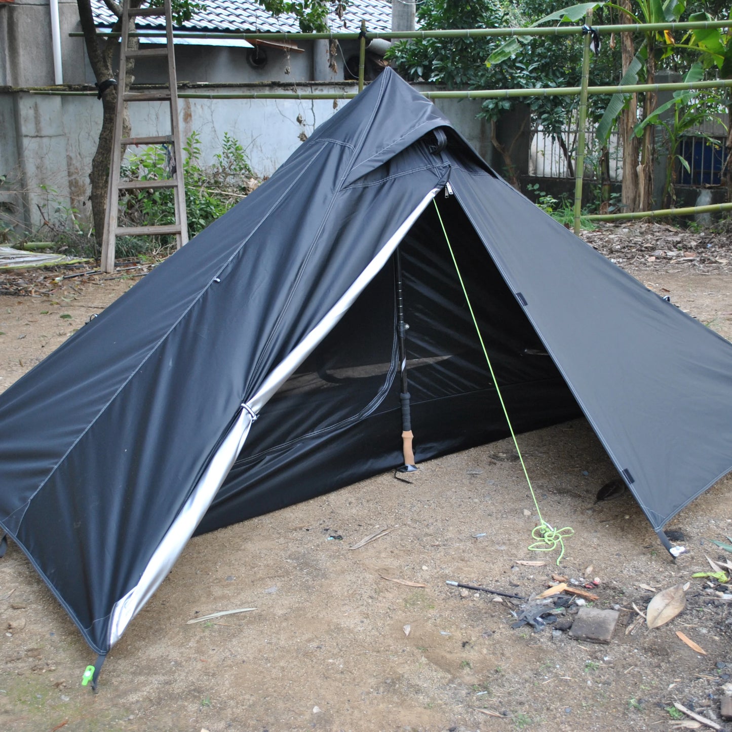 1-Person Ultralight Pyramid Tent - Without Poles, Waterproof PU4000, Mesh Layers for Backpacking & Mountain Hiking