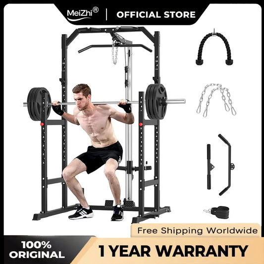 Multi - Function Power Rack - Home Gym, Pulley System, Bench Press, Squat, LAT Pull - Down