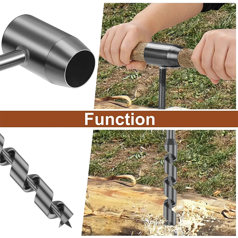 Bushcraft Hand Drill Outdoor Survival Tool Carbon Wood Drill Manual Hand Auger Wrench For Bushcraft Settlers Wood Punch Tool