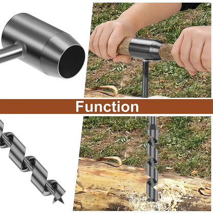 Bushcraft Hand Drill Outdoor Survival Tool Carbon Wood Drill Manual Hand Auger Wrench For Bushcraft Settlers Wood Punch Tool