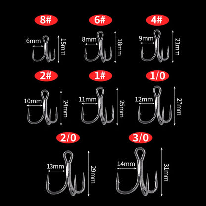 Fishing Treble Hook 6X Strong Carbon Steel Classic Round Bend Triple Fish Hooks Set Hooks for Big Game Bluefish Salmon Kingfish