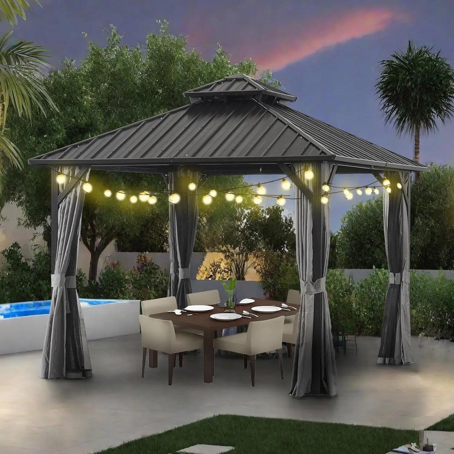 12 * 12FT Patic Gazebo with Steel Canopy,Outdoor Permanent Hardtop Gazebo Canopy for Patio, Garden, Backyard (12X12FT)