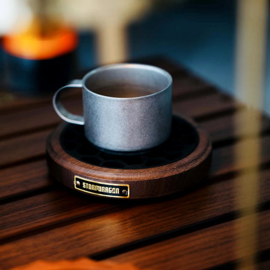 Walnut & Silicone Camping Coaster -  Wood Base with Non-Slip Insert｜Ultralight 160g｜Heat-Resistant for Creating an Atmosphere