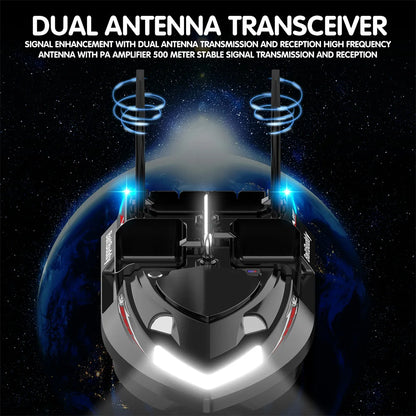 MBLN Bait Boat with 4 Independent Hoppers,Dual Antennas for 500m Range, Dual Power Supply, Front & Rear Lights for Night Fishing