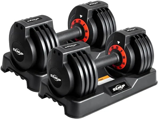 25 55 lbs Pair Adjustable Dumbbells Set Adjustable Weights Dumbbells Set for Men and Women with Anti Slip Fast Adjust Weight by