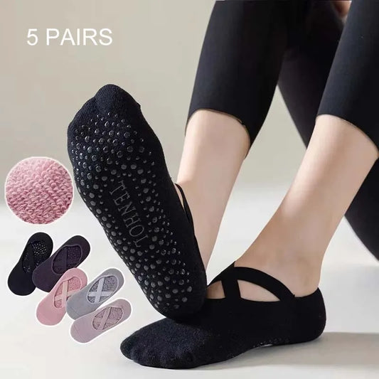 3 Pairs/5 Pairs/1 Pair Yoga Socks Women Cotton Silicone Non-slip Pilates Grip Towel No-Show Barre Breathable Bandage Sports Sock