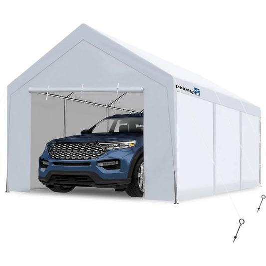 10x20 ft Heavy Duty Carport with Removable Sidewalls, Portable Car Canopy, Garage Tent, Boat Shelter with Reinforced Triangular