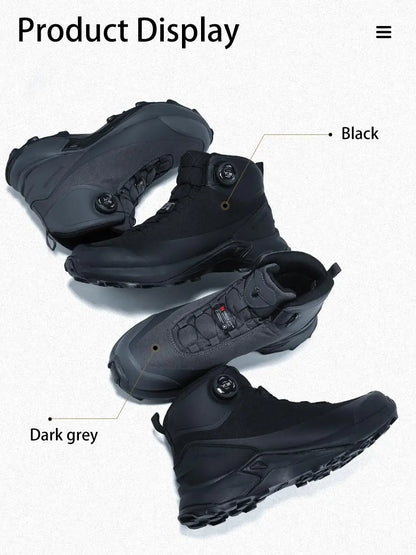 Baasploa Men Outdoor Sneakers Anti Splash Water Rotating Button Hiking Shoes Comfort High-Top Trekking Walking Shoes Non-Slip