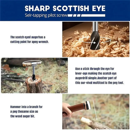 STONEGO Outdoor Drill Bit Set, Wood Boring & Splitting Tool, Manual Hand Drill for Camping, Survival, and Carpentry