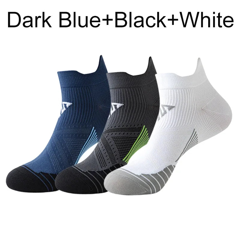 3 Pairs Marathon Running Socks Man Women Professional Sport Ankle Sock Fitness Thickened Cushioned Tube Low Cut Boat Short Socks