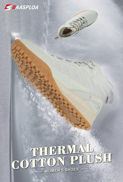 Baasploa Winter Women Sneakers Plush Warm Snow Boots Non-Slip Waterproof Shoes Women Outdoor Boots Walking Shoes