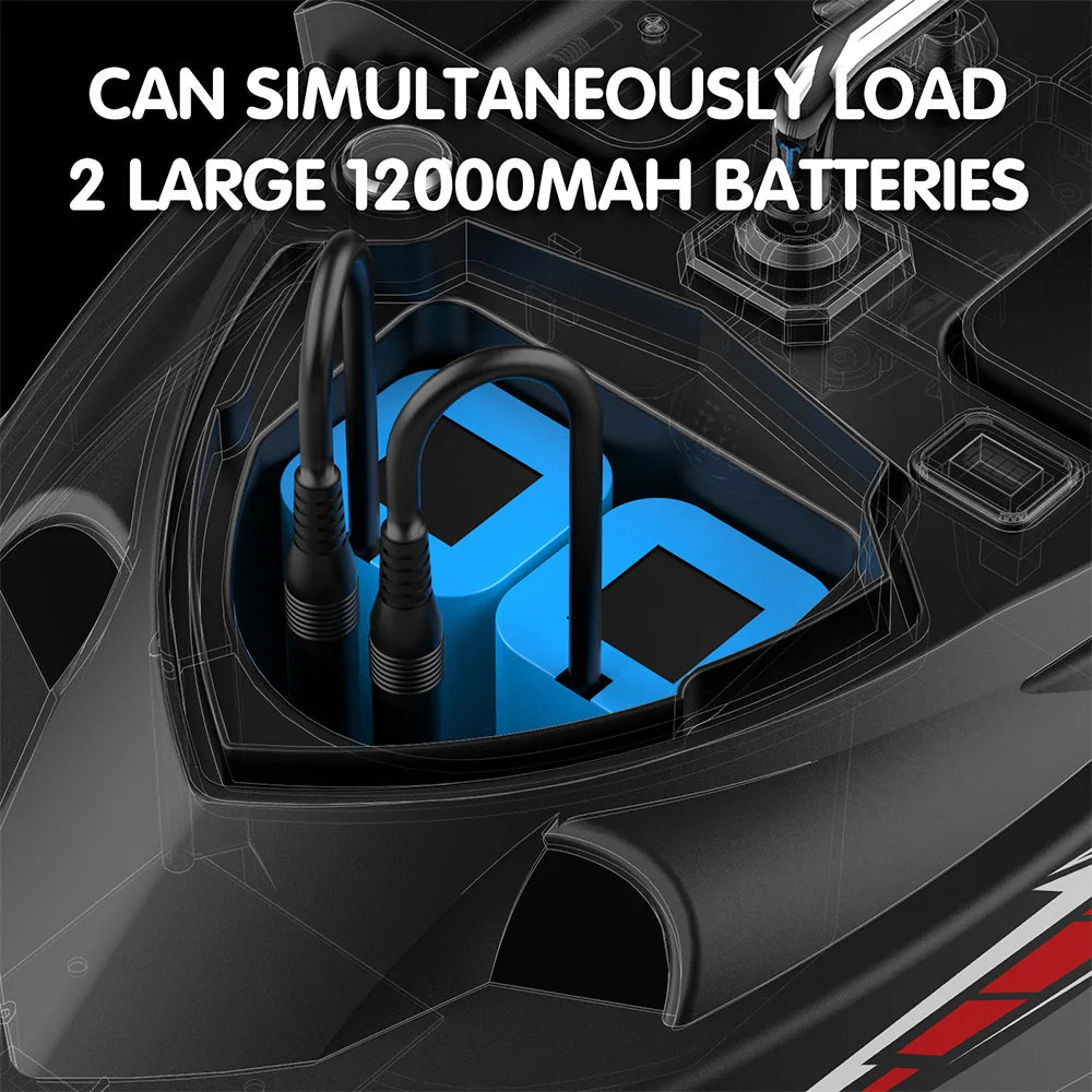 MBLN Bait Boat with 4 Independent Hoppers,Dual Antennas for 500m Range, Dual Power Supply, Front & Rear Lights for Night Fishing