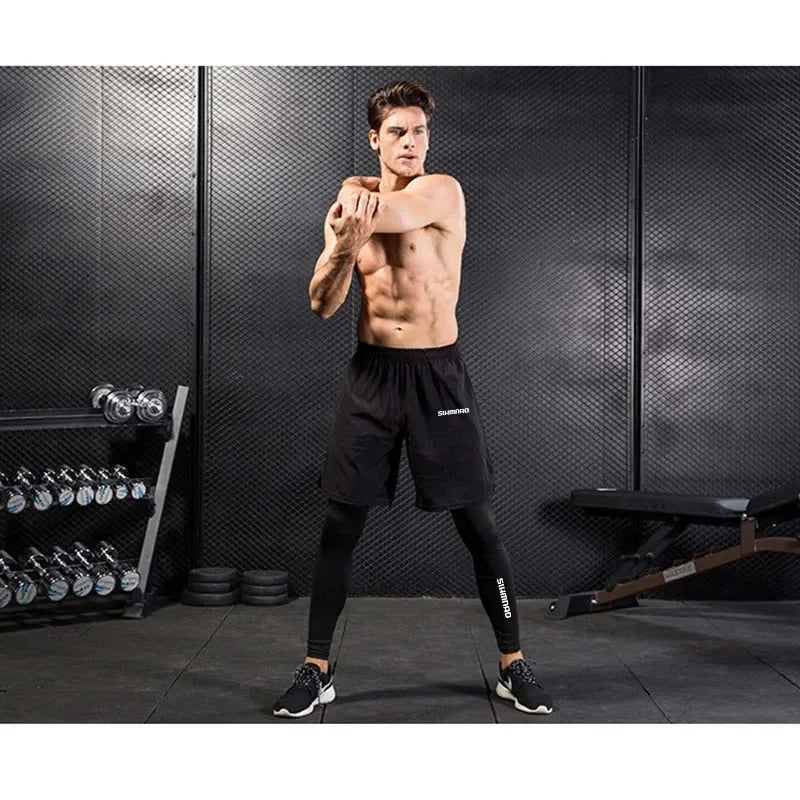 2025 Men's Outdoor Casual Quick Drying Fishing Pants, Cycling, Hiking, and Tight Elastic Two-piece Fitness Running Pants