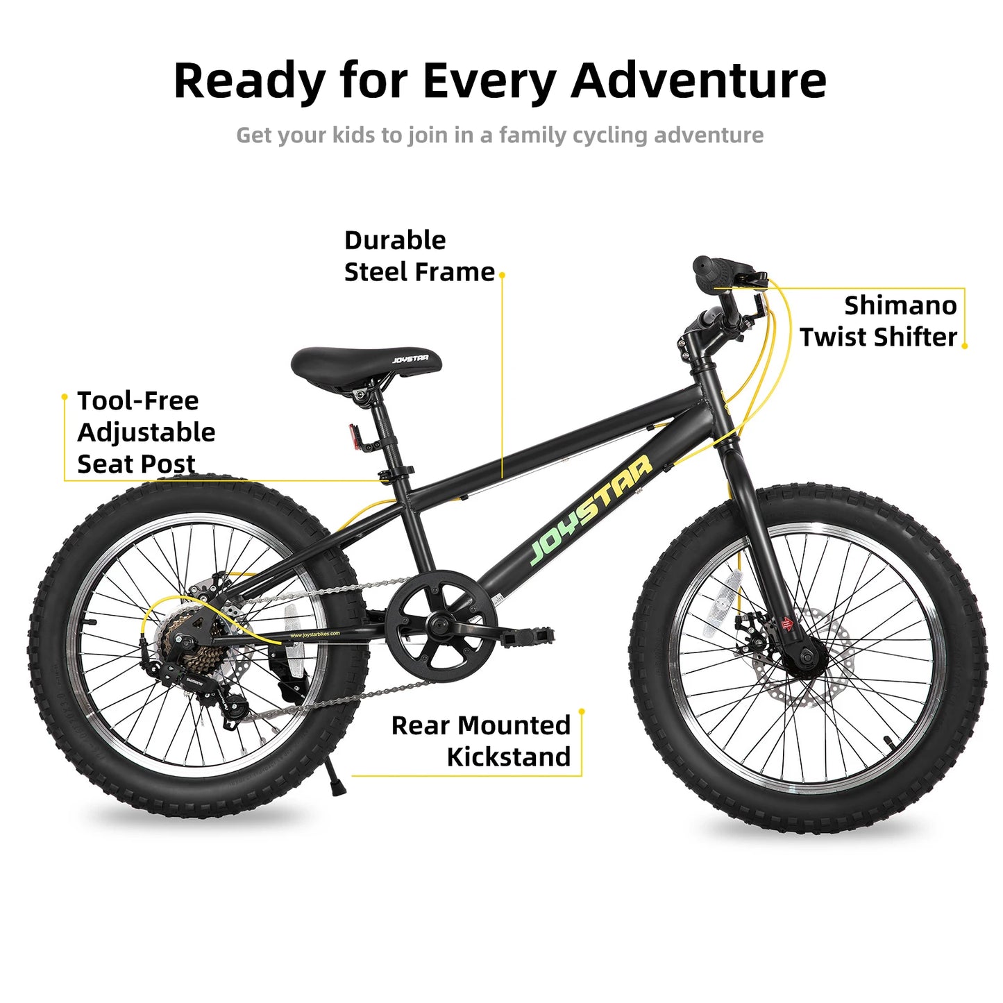JOYSTAR 20 Inch Mountain Bike for Kids Ages 7-12 Year Old, Fat Tires, 7 Speed Shimano Drivetrain, Disc Brakes, Fat Tire Bicycles