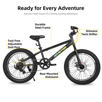 JOYSTAR 20 Inch Mountain Bike for Kids Ages 7-12 Year Old, Fat Tires, 7 Speed Shimano Drivetrain, Disc Brakes, Fat Tire Bicycles