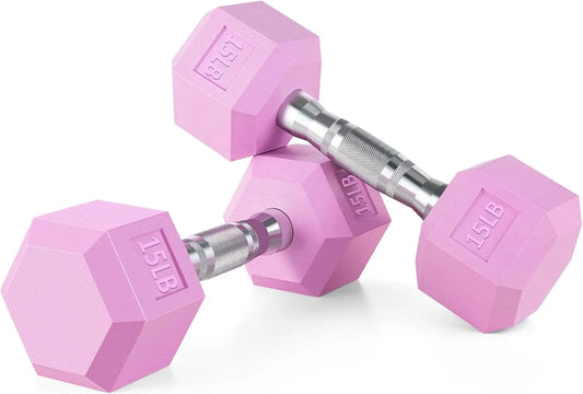 Weights Dumbbells Pink Colors Compatible with Set of 2 Neoprene/Rubber Dumbbells,15 LB, Anti-Slip, Anti-roll, Hex Shape