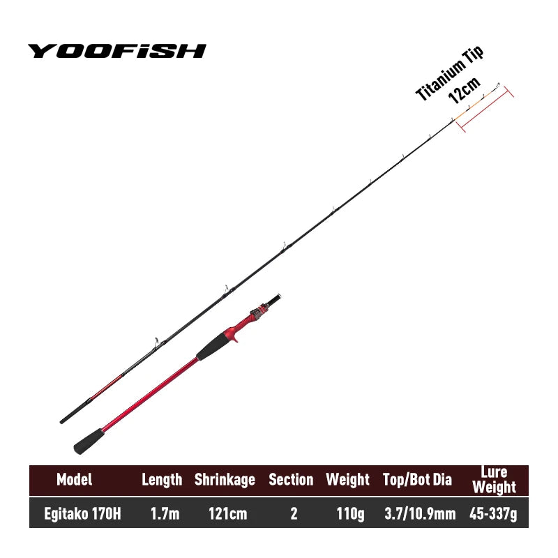 YOOFISH EGITAKO Carbon 170MH/H 2 Section Octopus Fishing Rods Tianium Tip Cuttlefish Fishing Casting Rod Squid Boat Fishing Rods