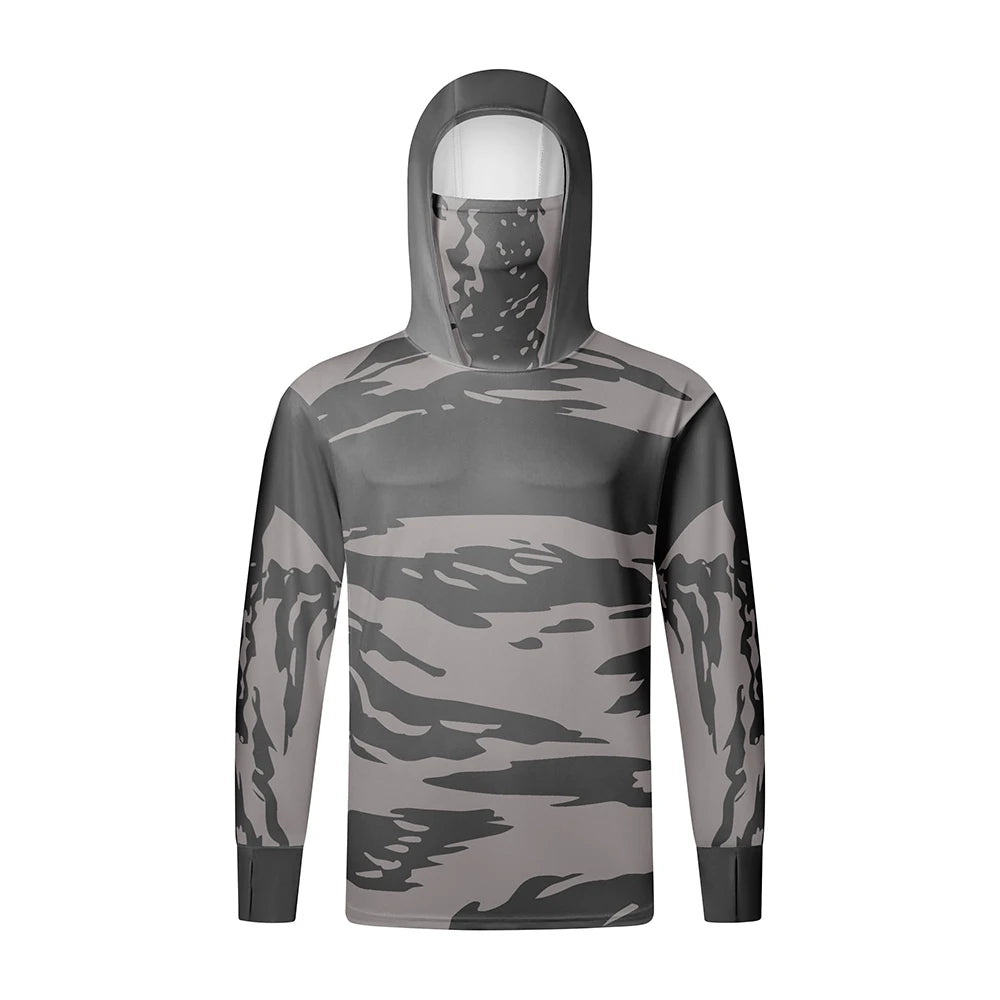 Men's casual hooded fishing suit with face mask quick drying long sleeved sun protection outdoor fishing hiking clothing