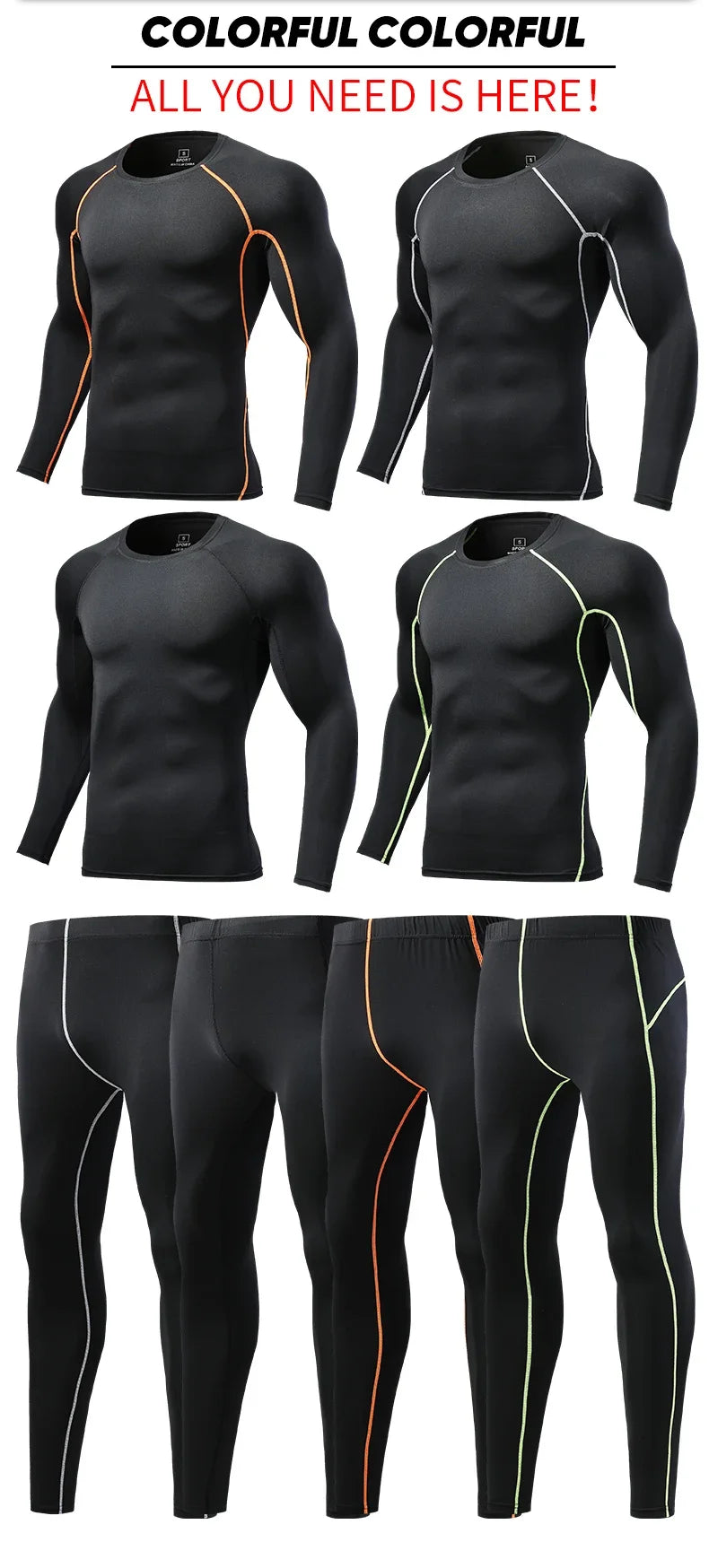 Mens Compression Set Running Tights Workout Fitness Jogging Training Clothes Tracksuit Men Long Sleeve Shirt Sport Suit 725+726
