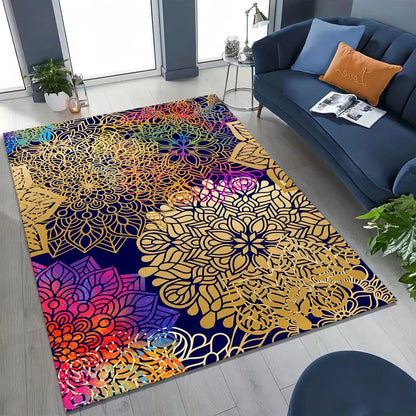 2026 Rainbow Mandala Flower Chakras Yoga Bohemia Art Rug for Bedroom Living Room Sofa Home Doormat Decor,Kid Non-slip Floor Mat