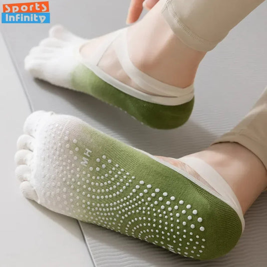 Trendy Gradient Cross Strap Five Finger Yoga Socks Women Anti Slip Professional Pilates Socks Indoor Dance Fitness Sports Socks