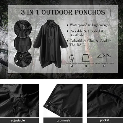Outdoor 3in1 Hooded Waterproof Military Raincoat Poncho Motorcycle Camping Hiking Travel Rain Cover Tent