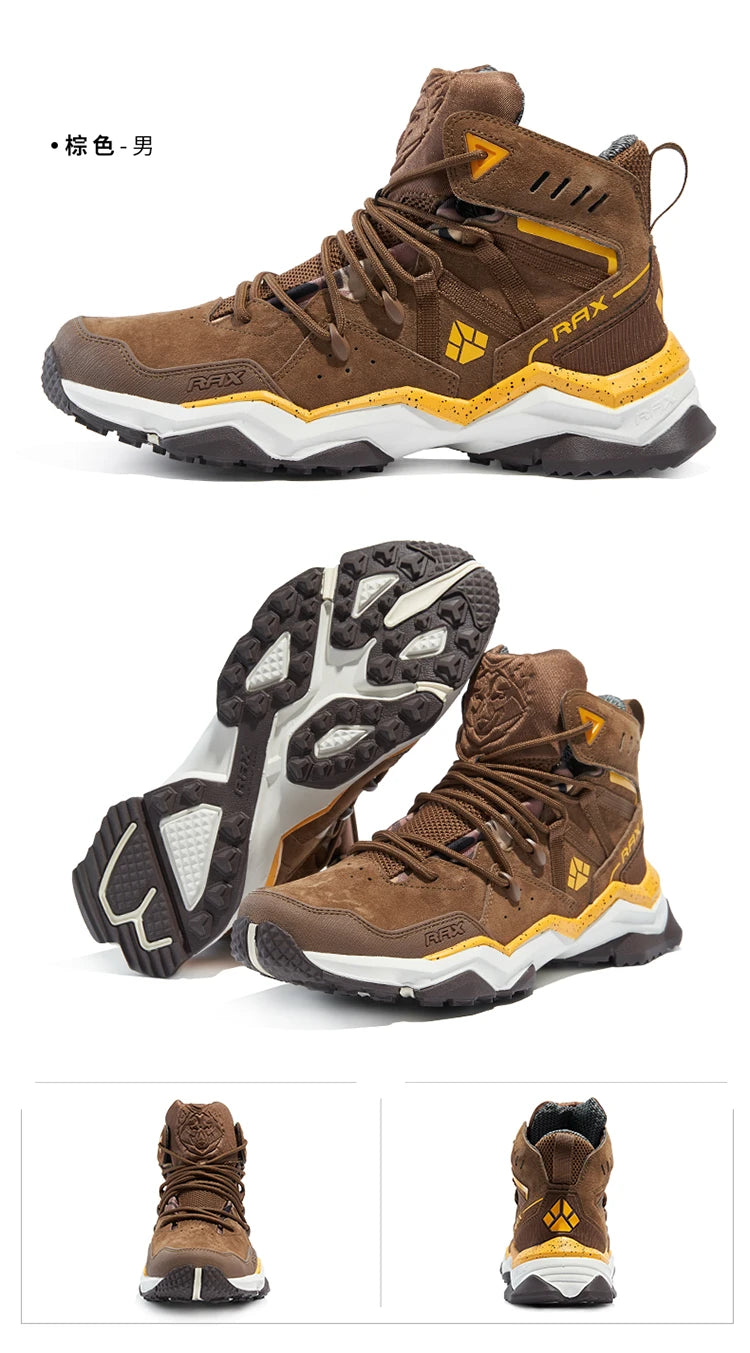 RAX Men Hiking Shoes Mid-top Waterproof Outdoor Sneaker Men Leather Trekking Boots Trail Camping Climbing Hunting Sneakers Women