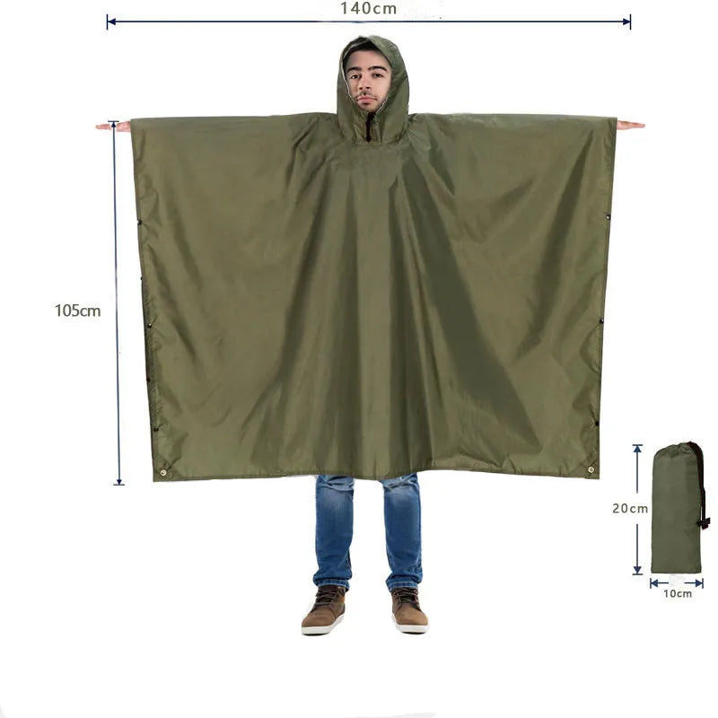 3-in-1 outdoor raincoat Hooded sleeve waterproof poncho Camping hiking Raincoat tent motorcycle rain cover