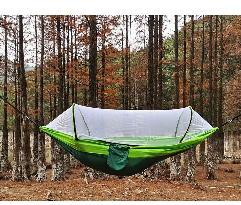 260*140cm Automatic Quick-opening Mosquito Net Hammock Outdoor Camping Bed Pole Anti-rollover Nylon Hammock with Mosquito Net