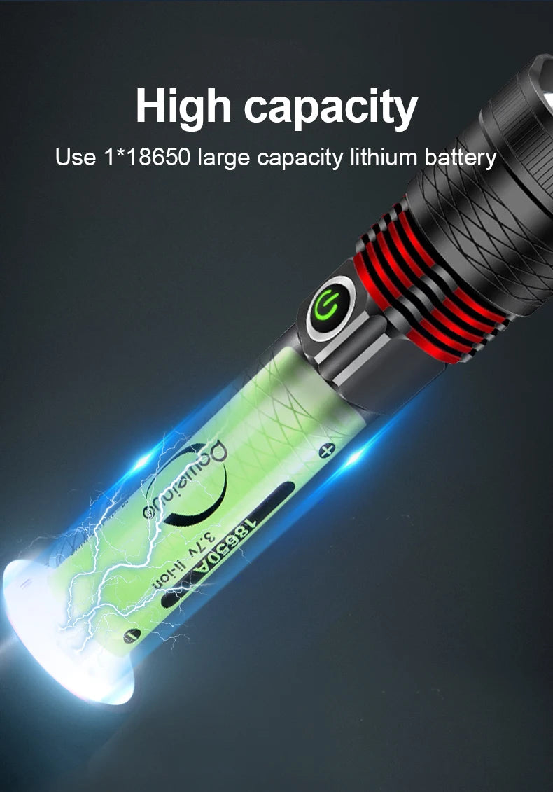 10000mAh High Power LED Flashlights Type-C Rechargeable LED Torch  5000M Ultra Powerful Flashlight Outdoor Tactical Lantern