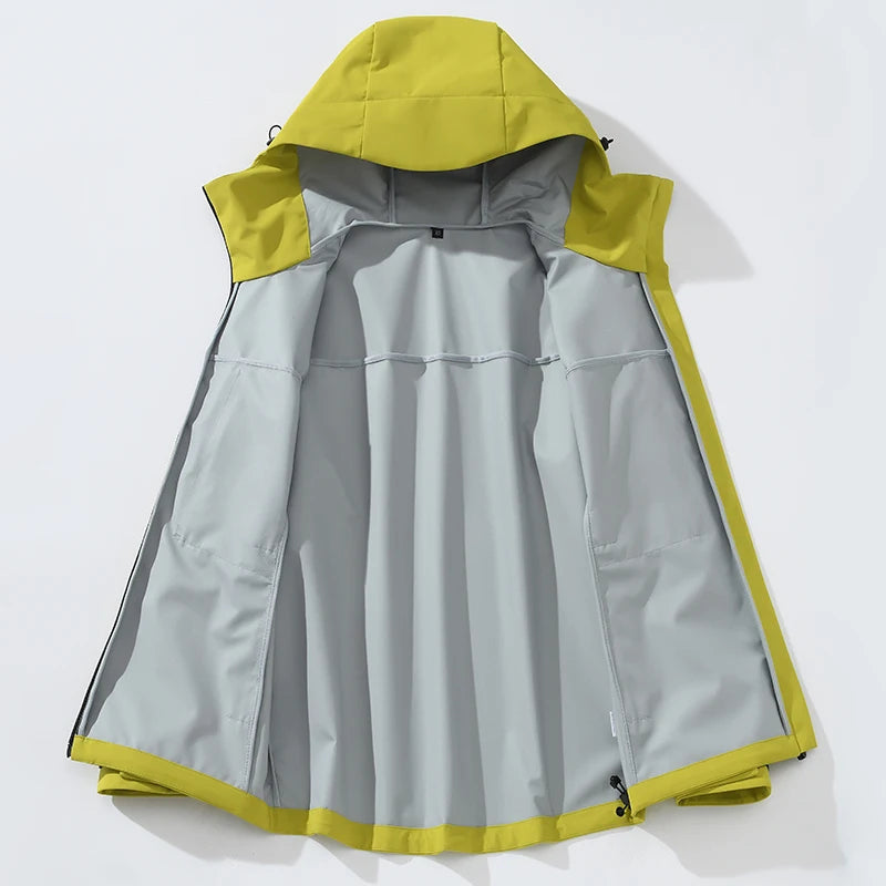 LNGXO Women Men Waterproof Jacket Hiking Camping Trekking Windbreaker Unisex Outdoor Sporty Rain Coat Hooded Climbing Clothes