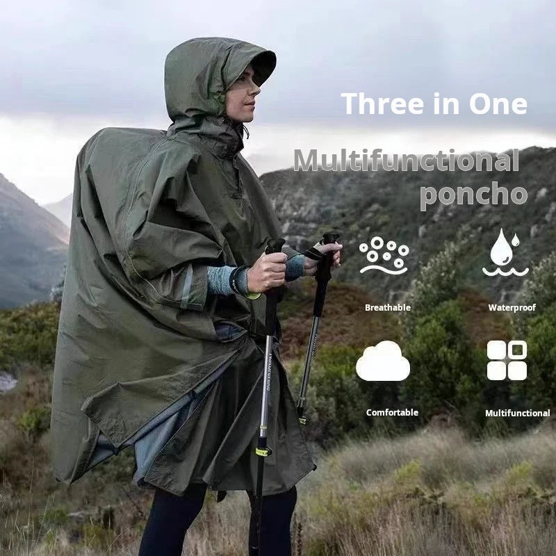 3-in-1 outdoor raincoat Hooded sleeve waterproof poncho Camping hiking Raincoat tent motorcycle rain cover