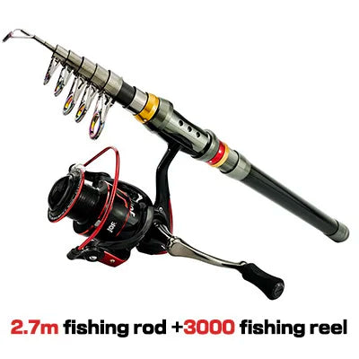 Ghotda Strong And Durable Carbon Fishing Rod Combo 1.8-3.6M and Spinning Fishing Reel Gear Ratio: 5.5:1 Fishing Kit Set