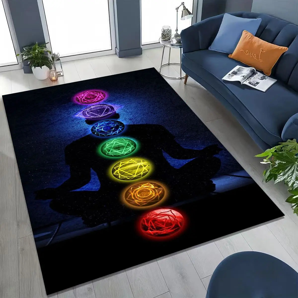 Bohemia Yoga chakra Mandala Spirit Meditation Rug for Bedroom Living Room Sofa Home Doormat Decor,Large Kids Non-slip Floor Mat