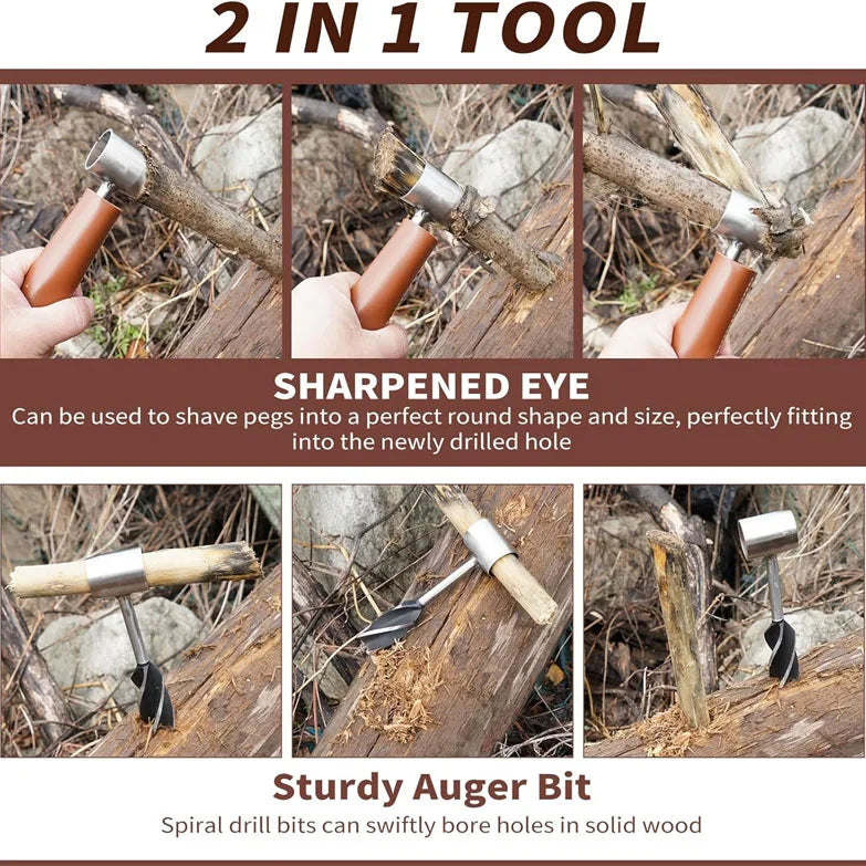 Survival Hand Auger Wood Drill with Scotch Eye for Large Wood Pegs Essential Bushcraft Gear Manual Drill Hole Woodworking Tools