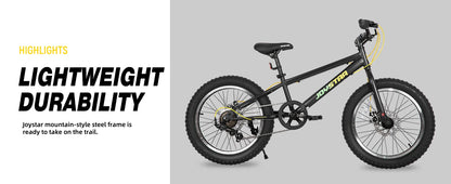 JOYSTAR 20 Inch Mountain Bike for Kids Ages 7-12 Year Old, Fat Tires, 7 Speed Shimano Drivetrain, Disc Brakes, Fat Tire Bicycles