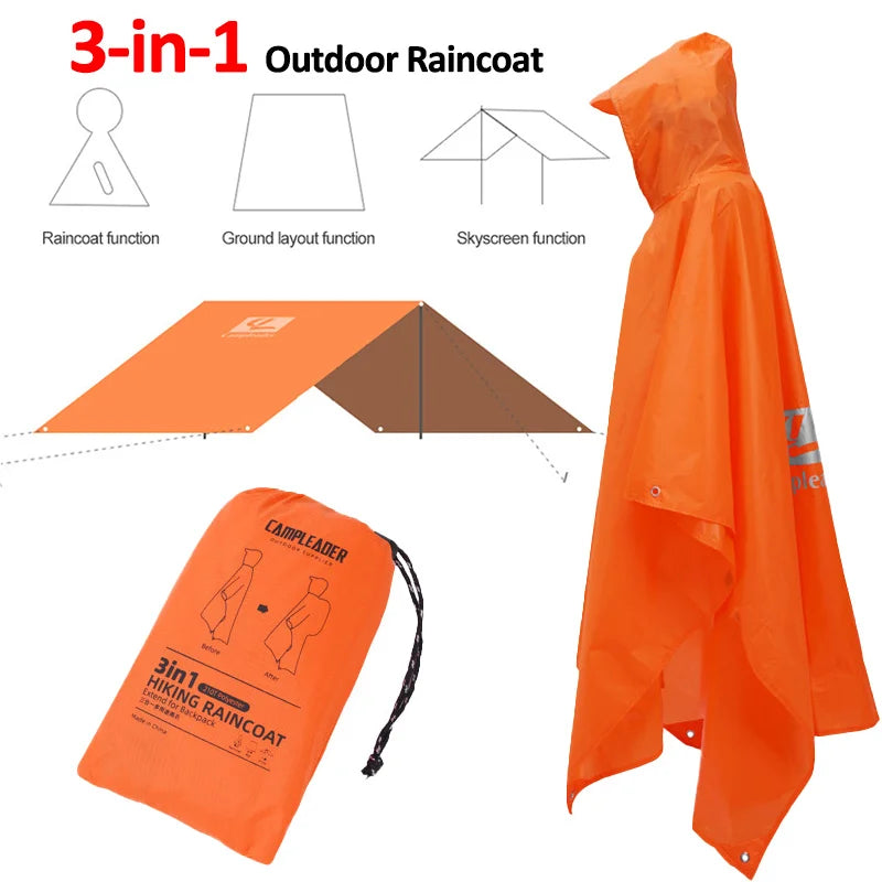 YANBIGUO 3-In- 1pc Multifunctional Lightweight Rain Poncho with Hood - Outdoor Camping Tent Mat, Hiking and Cycling Rain Cover