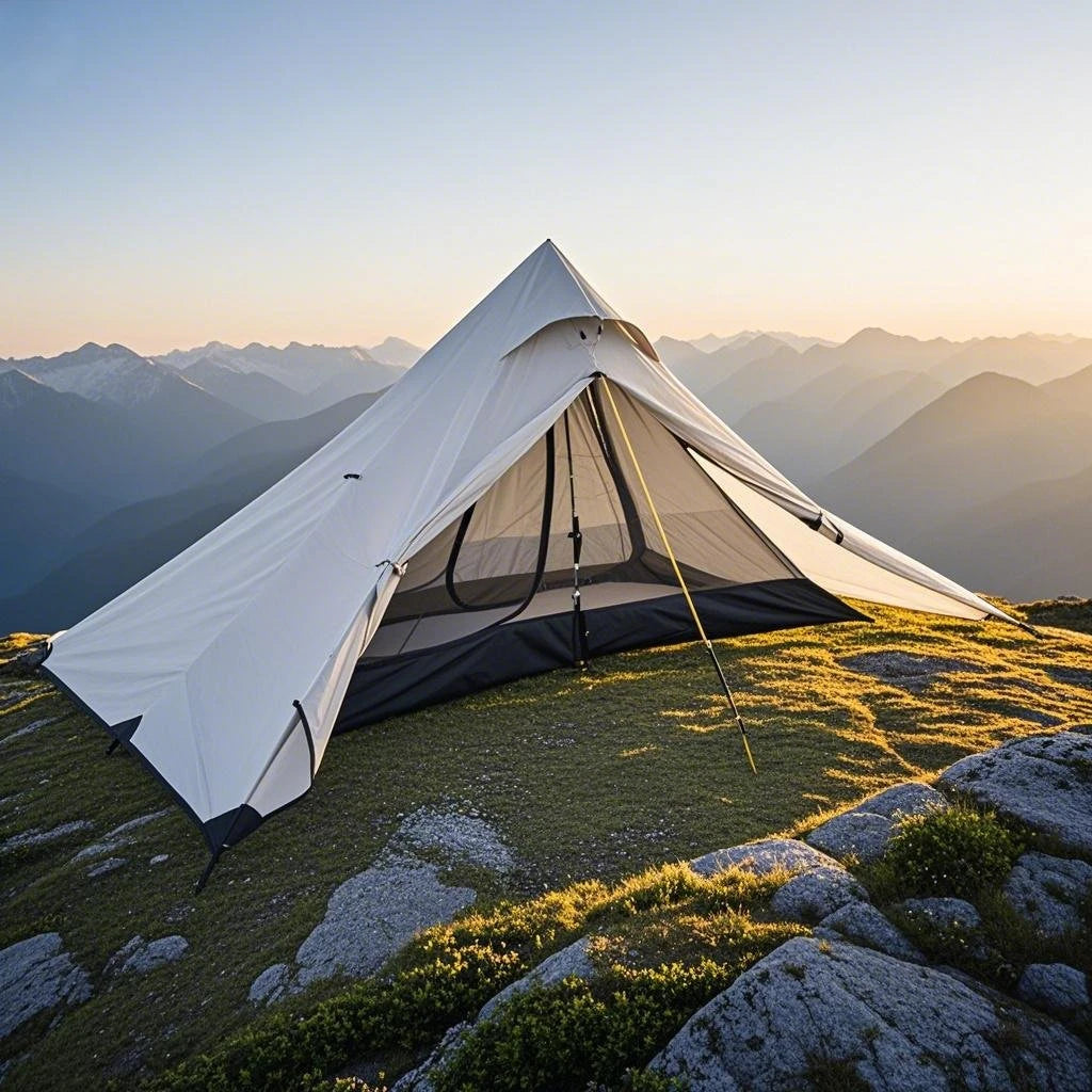 1-Person Ultralight Pyramid Tent - Without Poles, Waterproof PU4000, Mesh Layers for Backpacking & Mountain Hiking