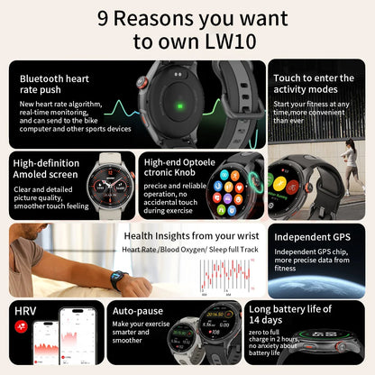 IGPSPORT LW10 Cycling Running Watch Sports GPS Location Route Navigation Calling Heart Rate Monitor AMOLED Screen Fitness Data