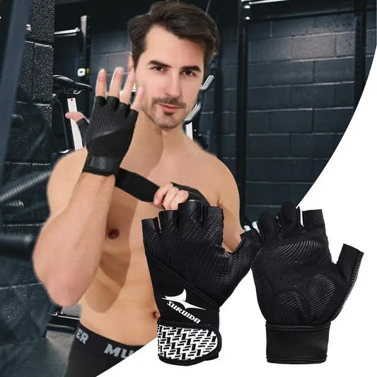 1Pair Gym Fitness Heavy weight Training Gloves Men Women Body Building Half Finger Non-Slip Gloves Weightlifting Wrist Support